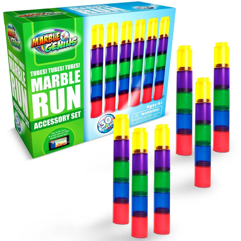 Marble Genius Tubes, 30pcs Marble Run Accessory Set for Kids Ages 4+, Fun Building & Learning Educational Construction Add-on Kit for Teens STEM - Image 1